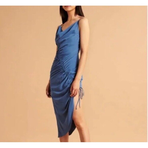 ABERCROMBIE & FITCH Women’s Asymmetrical Cinched Midi Dress, Robin Blue- Size XS - Picture 1 of 10